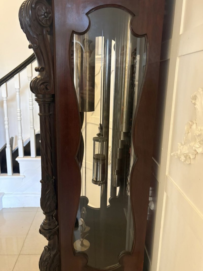 Antique Exhibition Quality Carved Mahogany Nine Tube Chiming Longcase Clock - Image 16